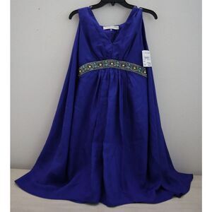 Trina Turk 2103630 Women Sz 6 Lapis Blue Embellished Romani Cape Silk Dress